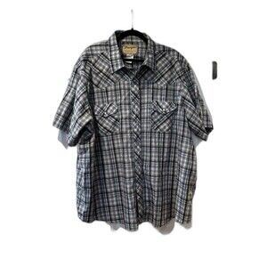 Men's Vintage Wrangler Western Snap Shirt Blue Plaid Size 3X Short Sleeve